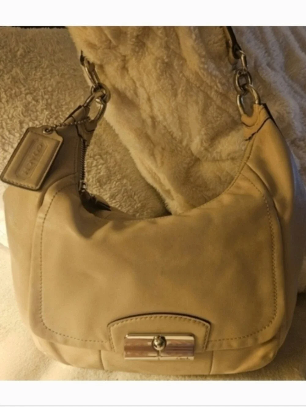 Coach Kristin Natural Beige Genuine Leather Hobo with Hangtag